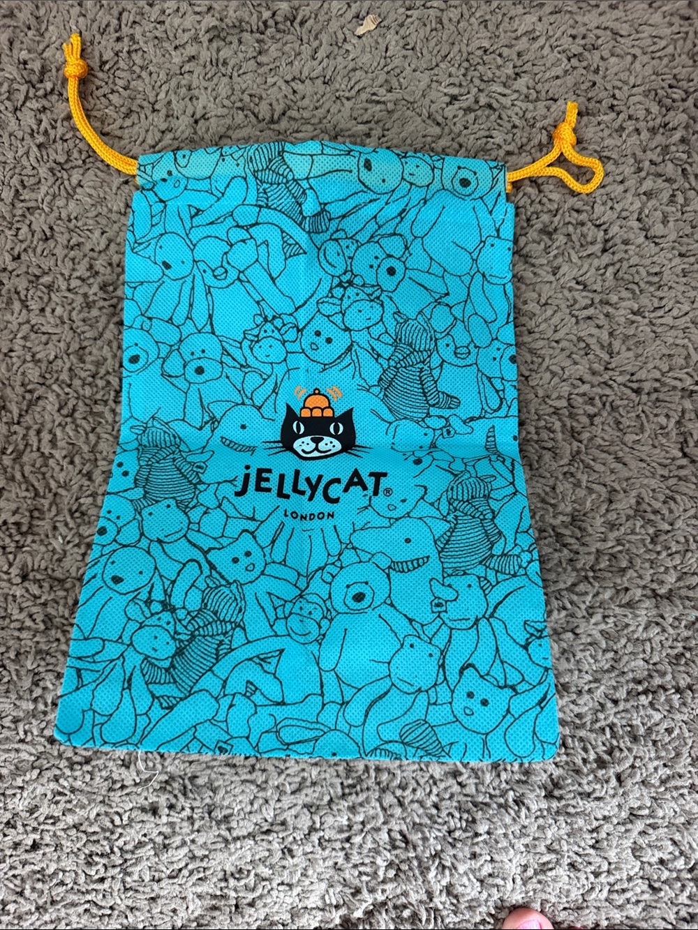 Jellycat Turquoise Drawstring Toy Pouch with Yellow Cord